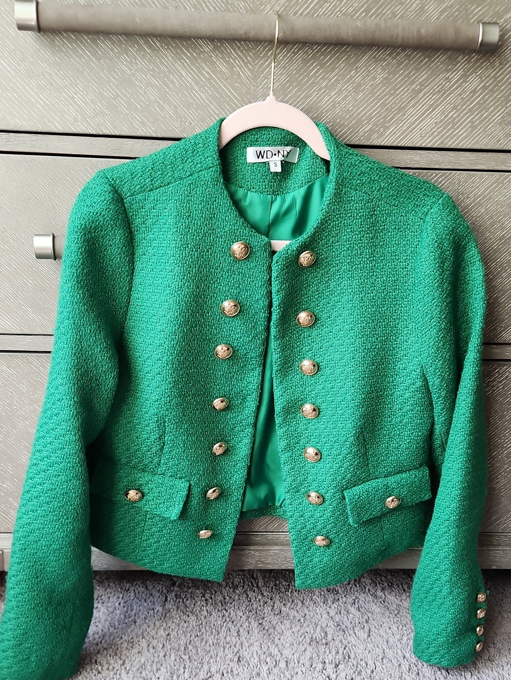 WD.NY Emerald Green Tweed Military Jacket with Gold Buttons